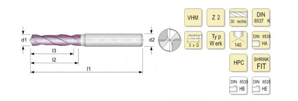 Solid carbide spiral drill for steel