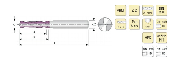 Solid carbide spiral drill for steel