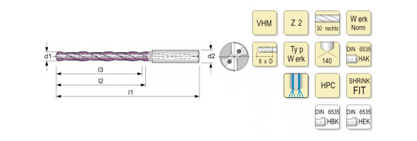 Steel processing integral hard alloy spiral drill 8 × D