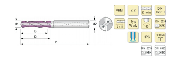 Solid carbide spiral drill for steel