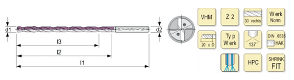 Solid carbide spiral drill for deep hole machining