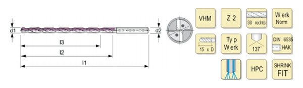 Solid carbide spiral drill for deep hole machining