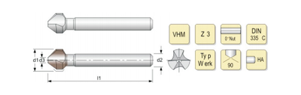 solid carbide three fluted countersinker