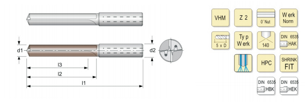 Solid carbide spiral flute drill for Alu. Cast iron