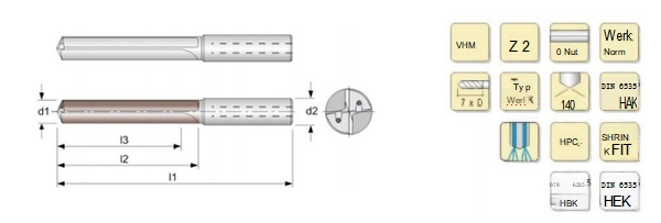 Solid carbide spiral flute drill for Alu. Cast iron