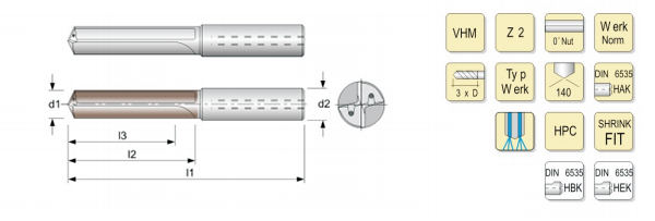 Solid carbide spiral flute drill for Alu. Cast iron